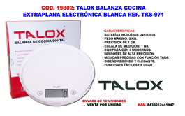 TALOX Balanza de Cocina Extraplana Electrónica Blanca 1 g a 5 kg TKS-971
