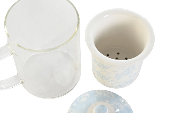 DKD Home Decor Mug Infusiones Shabby Rosa Azul Porcelana Cristal 8 x 14.5 x 12 cm 300ml