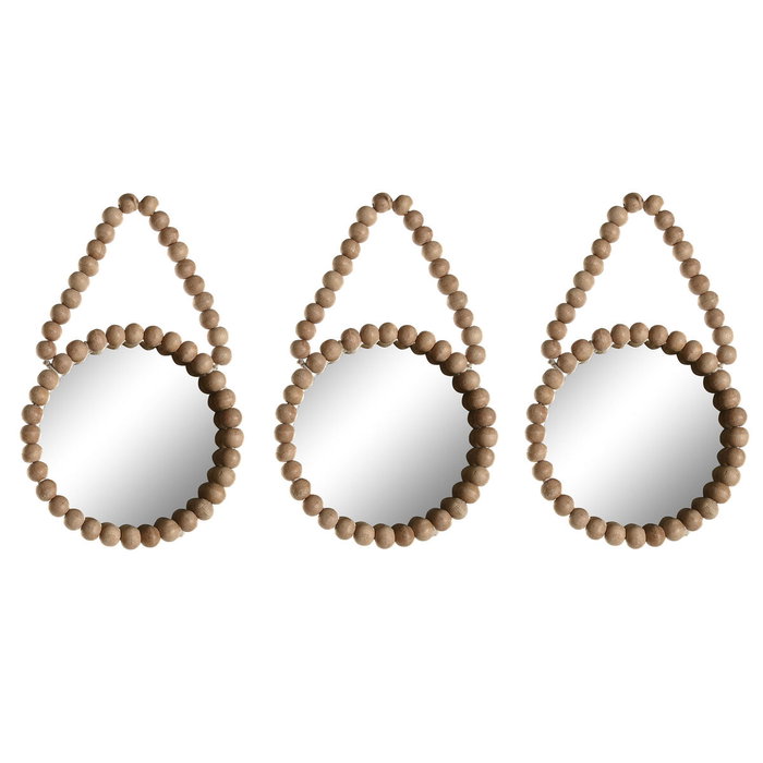 DKD Home Decor Set de 3 Espejos de Madera y Cristal con Bolitas