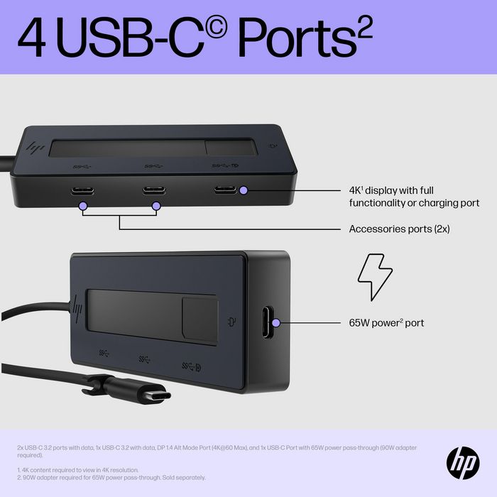 HP Hub USB-C Multiport 4K para Portátiles, Conexión Versátil y Carga