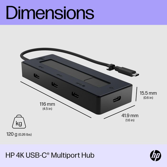 HP Hub USB-C Multiport 4K para Portátiles, Conexión Versátil y Carga