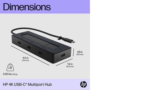 HP Hub USB-C Multiport 4K para Portátiles, Conexión Versátil y Carga