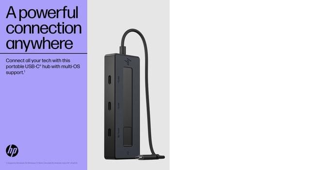 HP Hub USB-C Multiport 4K para Portátiles, Conexión Versátil y Carga