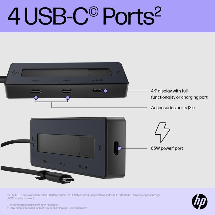 HP Hub USB-C Multiport 4K para Portátiles, Conexión Versátil y Carga