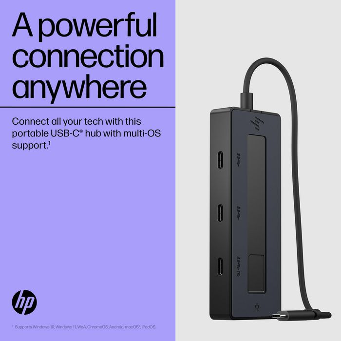 HP Hub USB-C Multiport 4K para Portátiles, Conexión Versátil y Carga