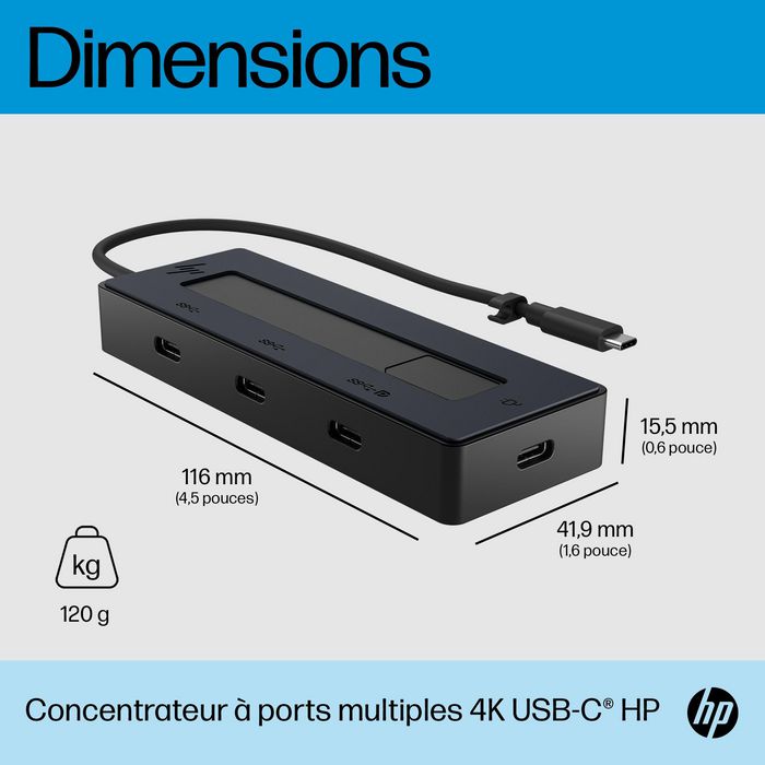 HP Hub USB-C Multiport 4K para Portátiles, Conexión Versátil y Carga
