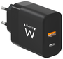 EWENT EW1327 Cargador Rápido GaN Fast 45W USB-C + USB-A, para iPhone 15/14, MacBook, Android Power Delivery y Portátiles, Negro