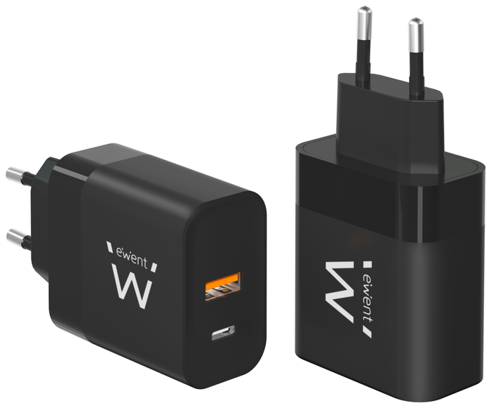 EWENT EW1327 Cargador Rápido GaN Fast 45W USB-C + USB-A, para iPhone 15/14, MacBook, Android Power Delivery y Portátiles, Negro EWENT EW1327 Cargador Rápido GaN Fast 45W USB-C + USB-A, para iPhone 15/14, MacBook, Android Power Delivery y Portátiles, Negro