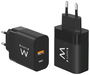 EWENT EW1327 Cargador Rápido GaN Fast 45W USB-C + USB-A, para iPhone 15/14, MacBook, Android Power Delivery y Portátiles, Negro