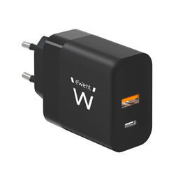 Ewent EW1327 Cargador de Pared Rápido USB-A y USB-C GaN Fast 45W Negro