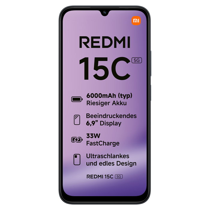 Xiaomi MZB0LINEU Smartphone Redmi 15C 5G 6.9" - MediaTek Dimensity 6300, 128GB ROM, 4GB RAM, Cámara 50MP, Batería 6000mAh, Carga 33W, Color Negro