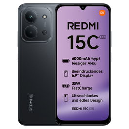 Xiaomi Redmi 15C 5G Smartphone Dual SIM 4GB RAM 128GB Negro Midnight, Pantalla 17.5 cm (6.9") 120Hz, Cámara 50MP, MediaTek Dimensity 6300, Batería 6000mAh