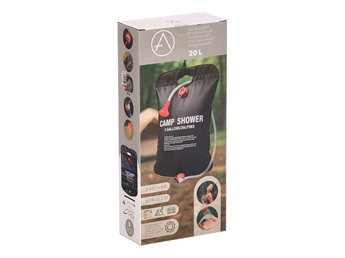 Arte Regal Ducha Portátil 20L con Manguera y Alcachofa, Plástico Negro, 28 x 12 x 5.5 cm (Set de 12)