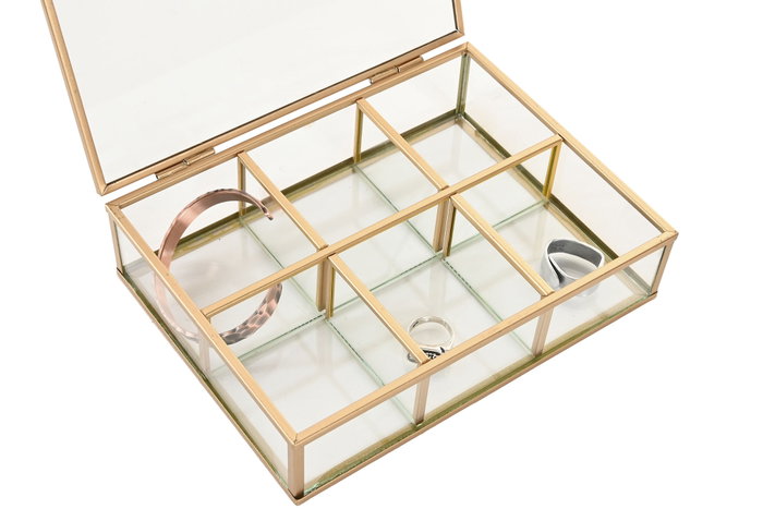 DKD Home Decor Joyero de Cristal y Metal Dorado 20x16x5 cm DKD Home Decor Joyero de Cristal y Metal Dorado 20x16x5 cm