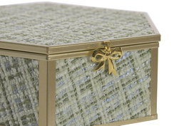 DKD Home Decor Joyero de Cristal y Metal Verde y Dorado 14x16x5,5 cm