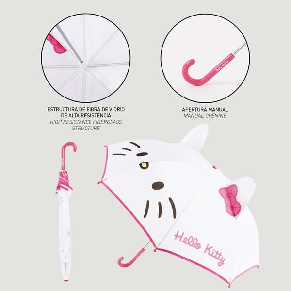 Cerdá Paraguas Manual Aplicaciones Hello Kitty 7.0 x 3.5 x 63.0 cm Blanco