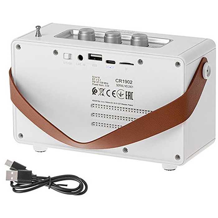 Camry Radio CR 1902 Altavoz Bluetooth Portátil con Radio FM (87-108 MHz), Sintonizador Analógico, Auxiliar, TWS, SD Card, USB-C Carga, Blanco