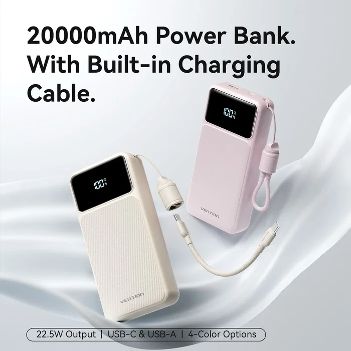 Vention Powerbank 20000mAh 22.5W Rosa con Cable USB-C XGYP0-40-TY