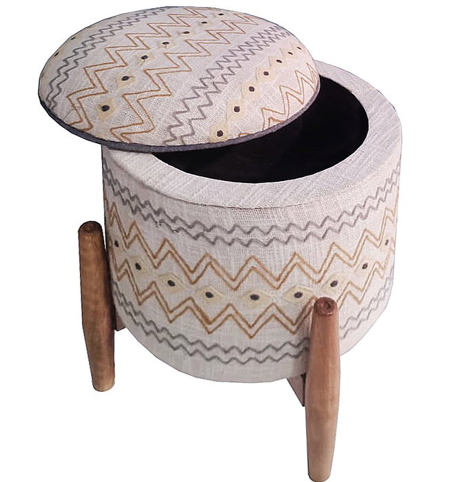 DKD Home Decor Reposapiés de Algodón y Mango con Tapa Bordado DKD Home Decor Reposapiés de Algodón y Mango con Tapa Bordado
