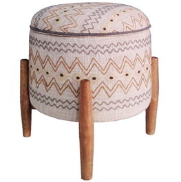 DKD Home Decor Reposapiés de Algodón y Mango con Tapa Bordado