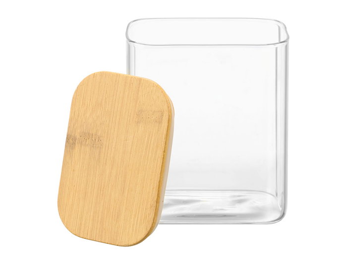 Vivalto Tarro Rectangular de Borosilicato 1,1L con Tapa de Bambú, 12x15x8 cm (Set de 12)