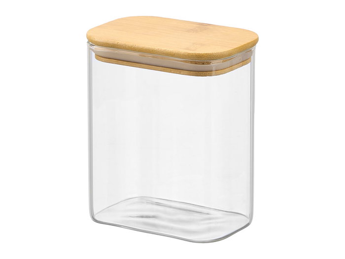 Vivalto Tarro Rectangular de Borosilicato 1,1L con Tapa de Bambú, 12x15x8 cm (Set de 12)