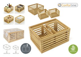 Confortime Set 3 Cajas de Bambú para Organización con 2 Medidas (18x13x13 cm) (4 Unidades)