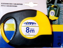 SIFER Flexómetro con Mosquetón y Carcasa de Caucho 8m=25mm