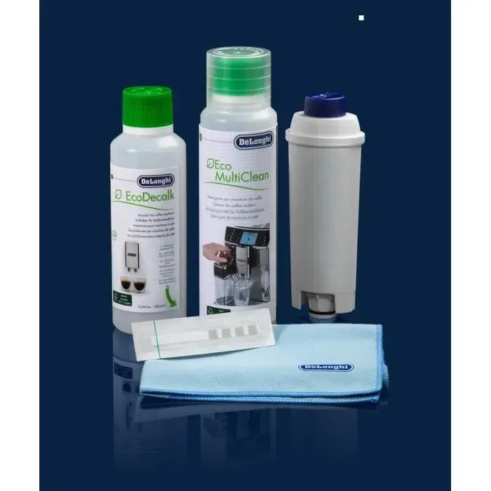Delonghi DLSC306 Kit de Mantenimiento CoffeeCare para Cafetera Espresso con EcoDecalk, Filtro de Agua y Accesorios