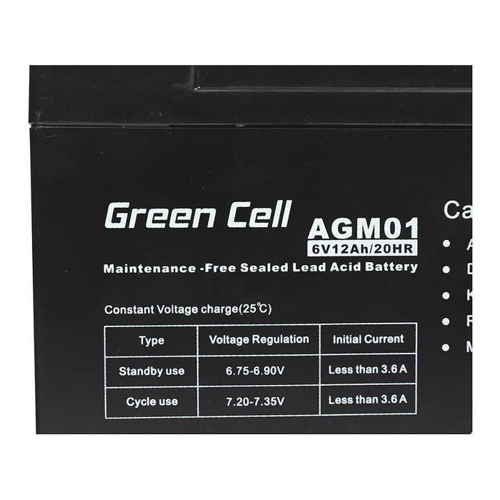 Green Cell Batería AGM 6V 12Ah Sellada Plomo Ácido para UPS y Alarmas Green Cell Batería AGM 6V 12Ah Sellada Plomo Ácido para UPS y Alarmas