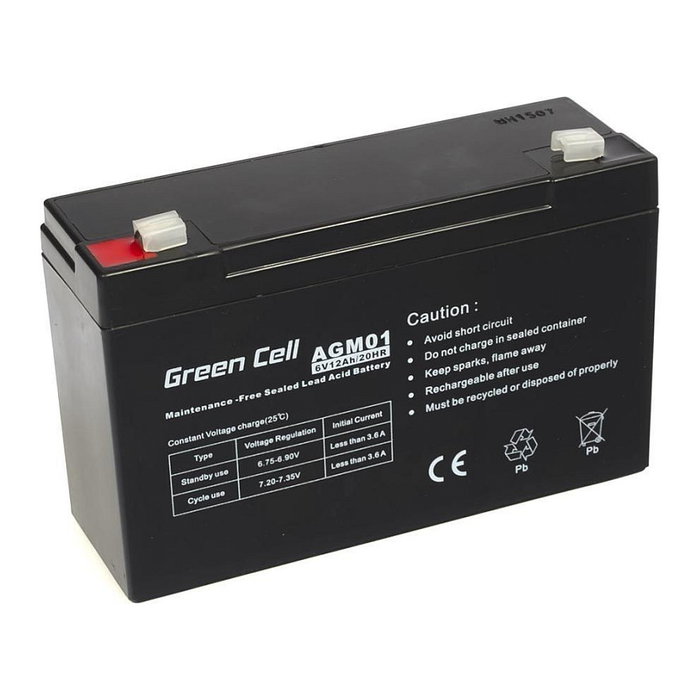 Green Cell Batería AGM 6V 12Ah Sellada Plomo Ácido para UPS y Alarmas Green Cell Batería AGM 6V 12Ah Sellada Plomo Ácido para UPS y Alarmas