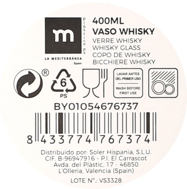 La Mediterranea Vaso Whisky 400 ml (24 Unidades) lifecolor:null