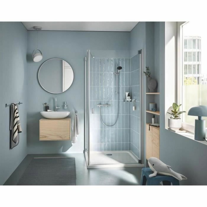 Grohe Conjunto de ducha con mezclador termostático, rociador de 1 chorro, barra de 60 cm y flexo - Cromo Grohe Conjunto de ducha con mezclador termostático, rociador de 1 chorro, barra de 60 cm y flexo - Cromo
