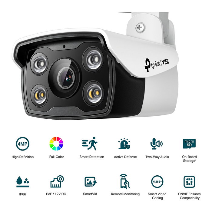 TP-Link Cámara de Seguridad IP VIGI C340 (4mm) Bala 4MP 2K Exterior Visión Nocturna 30m PoE IP66 Resistente al Agua y Polvo