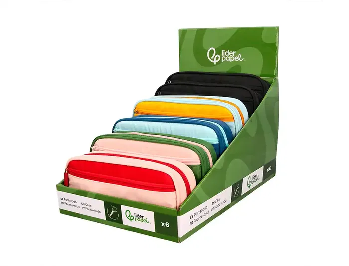 Liderpapel Estuche Portatodo Escolar Duo 3 Cremalleras con Bolsillo Frontal, 200x220x375 mm, 6 Unidades en Colores Surtidos