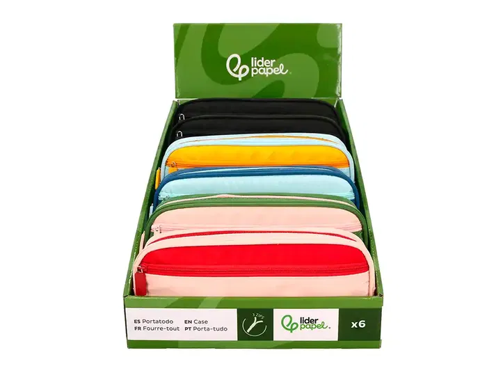 Liderpapel Estuche Portatodo Escolar Duo 3 Cremalleras con Bolsillo Frontal, 200x220x375 mm, 6 Unidades en Colores Surtidos