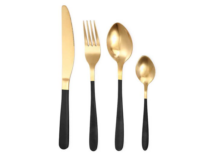 Kinvara Set 16 Cubiertos Negro Dorado 17x25x5.5 cm Acero Inoxidable y PVD (Set de 6)
