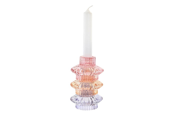 DKD Home Decor Portavelas Multicolor Cristal 8 x 12.5 x 8 cm (4 Unidades)