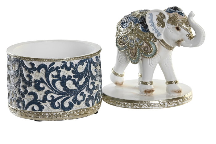DKD Home Decor Figura de Elefante en Resina Azul y Blanco