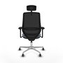 Silla de oficina Mardos con mecanismo Sincro/Traslack tapizada con Tela color Gris y malla color Negro. Equipada con lumbar 1D, Brazos 3D, Cabecero 2D y Ruedas 65 mm parqué