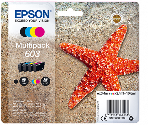 Epson Multipack de Tinta 603 (C13T03U64010) - Negro, Cian, Magenta, Amarillo Epson Multipack de Tinta 603 (C13T03U64010) - Negro, Cian, Magenta, Amarillo