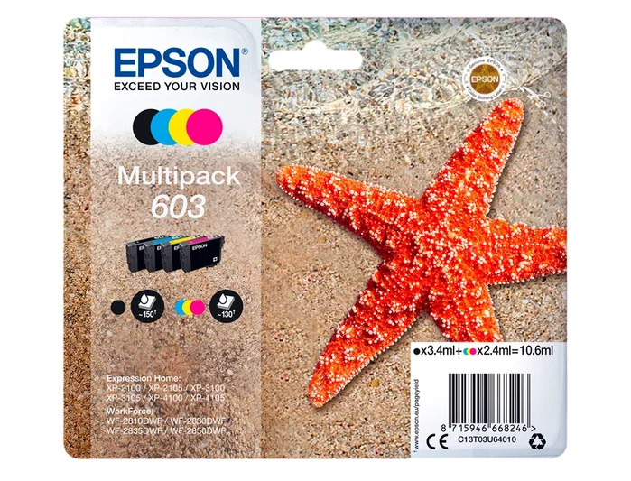 Epson Multipack de Tinta 603 (C13T03U64010) - Negro, Cian, Magenta, Amarillo Epson Multipack de Tinta 603 (C13T03U64010) - Negro, Cian, Magenta, Amarillo