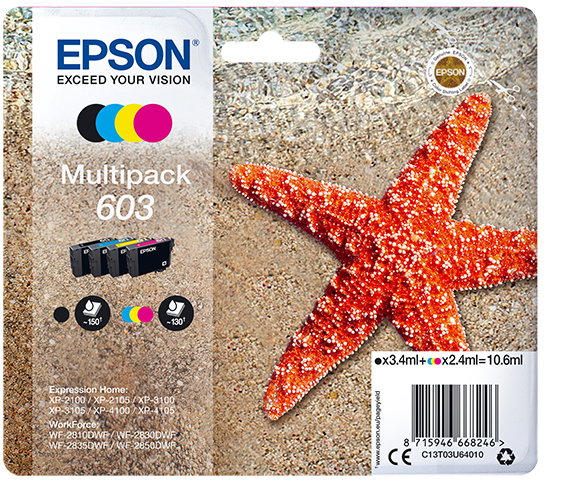 Epson Multipack de Tinta 603 (C13T03U64010) - Negro, Cian, Magenta, Amarillo Epson Multipack de Tinta 603 (C13T03U64010) - Negro, Cian, Magenta, Amarillo