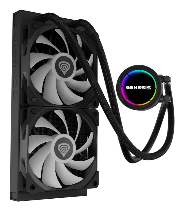 GENESIS NLG-2319 Kit de refrigeración líquida para Ordenador Negro con 2 Ventiladores e Iluminación LED