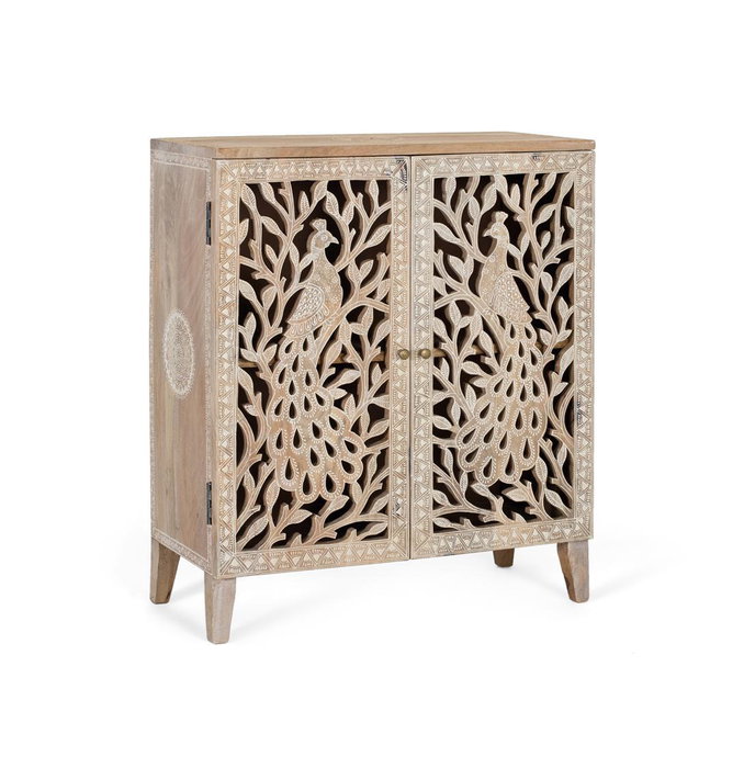 GINER Y COLOMER Mueble Auxiliar de Madera de Mango Tallado a Mano con Puertas y Estante GINER Y COLOMER Mueble Auxiliar de Madera de Mango Tallado a Mano con Puertas y Estante