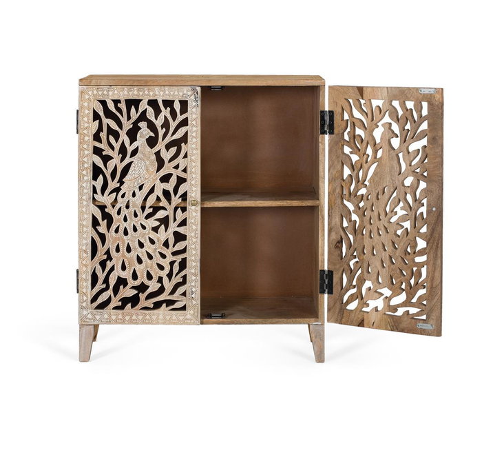 GINER Y COLOMER Mueble Auxiliar de Madera de Mango Tallado a Mano con Puertas y Estante GINER Y COLOMER Mueble Auxiliar de Madera de Mango Tallado a Mano con Puertas y Estante