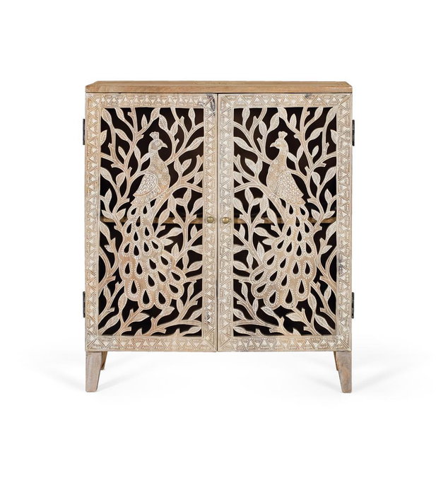 GINER Y COLOMER Mueble Auxiliar de Madera de Mango Tallado a Mano con Puertas y Estante GINER Y COLOMER Mueble Auxiliar de Madera de Mango Tallado a Mano con Puertas y Estante