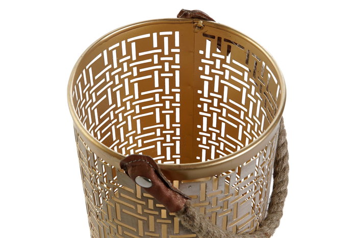 DKD Home Decor Set de 3 Portavelas Modernos de Metal con Detalles en Yute, Blanco y Dorado, 25 cm Ancho x 35 cm Alto