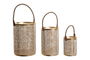 DKD Home Decor Set de 3 Portavelas Modernos de Metal con Detalles en Yute, Blanco y Dorado, 25 cm Ancho x 35 cm Alto