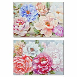 DKD Home Decor Cuadro Lienzo MDF Flores Surtido de 2 Unidades 100x70x3 cm